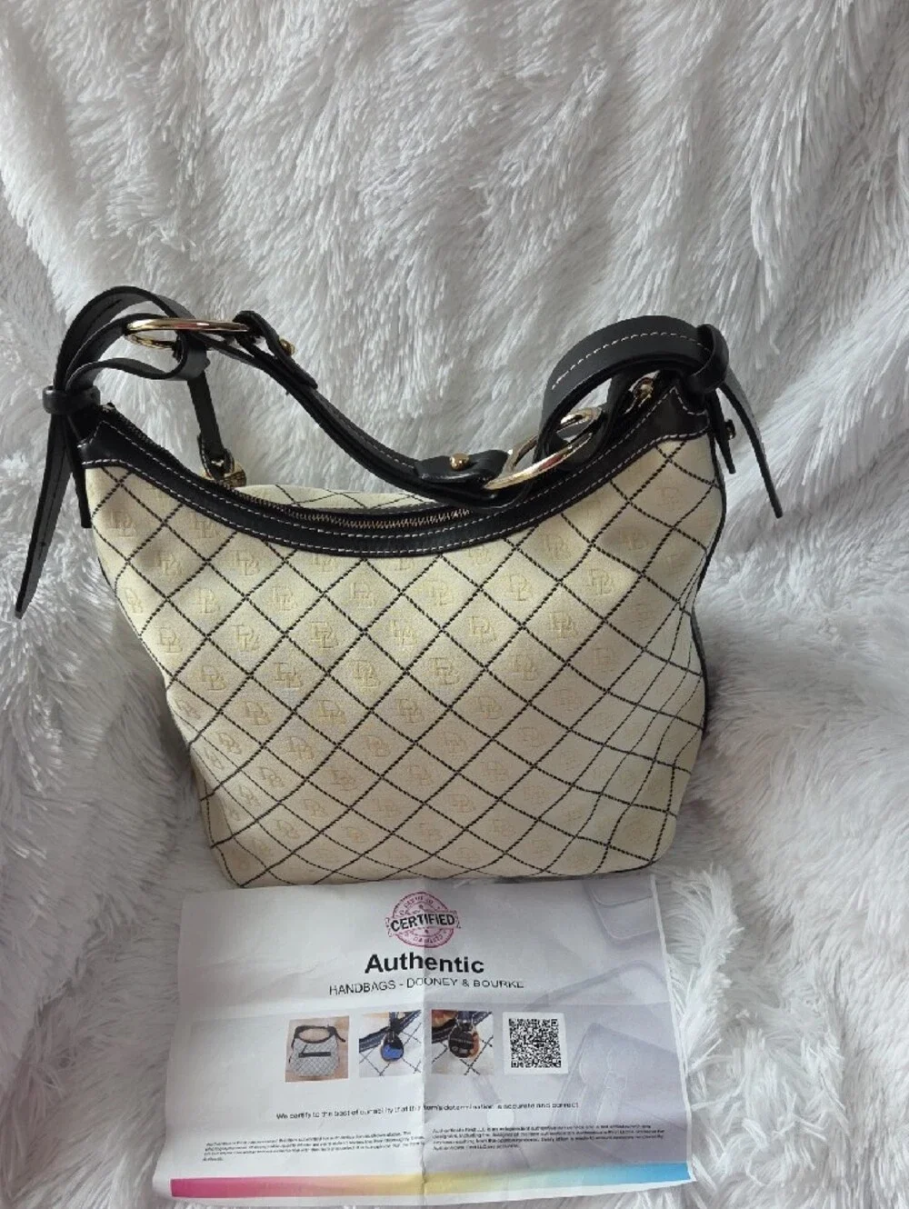Dooney & Bourke Cream Shoulder Hobo with Black Trim